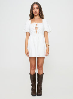front view of model wearing Princess Polly Kreamy Mini Dress White Square Neck 