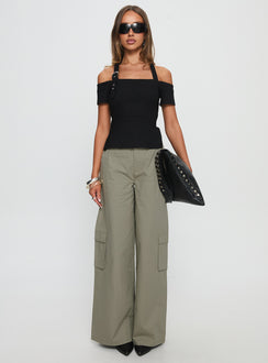front view of model wearing Princess Polly Companions Cargo Slack Pant Khaki High Rise Pants Pants 