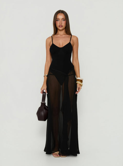 Avra Sheer Bodysuit Maxi Dress Black