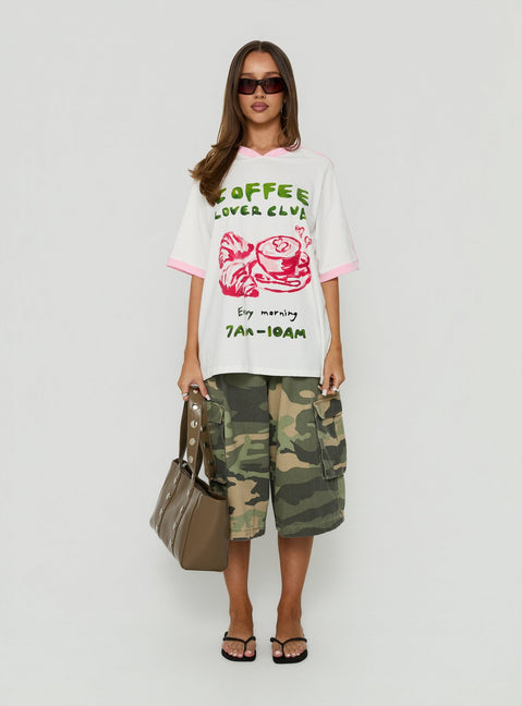 Coffee Lover Oversized Graphic Tee White / Multi