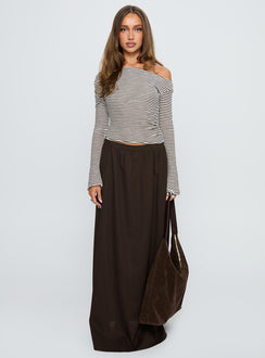   front view of model wearing Princess Polly Hallee Maxi Skirt Brown Maxi Skirts Skirts 