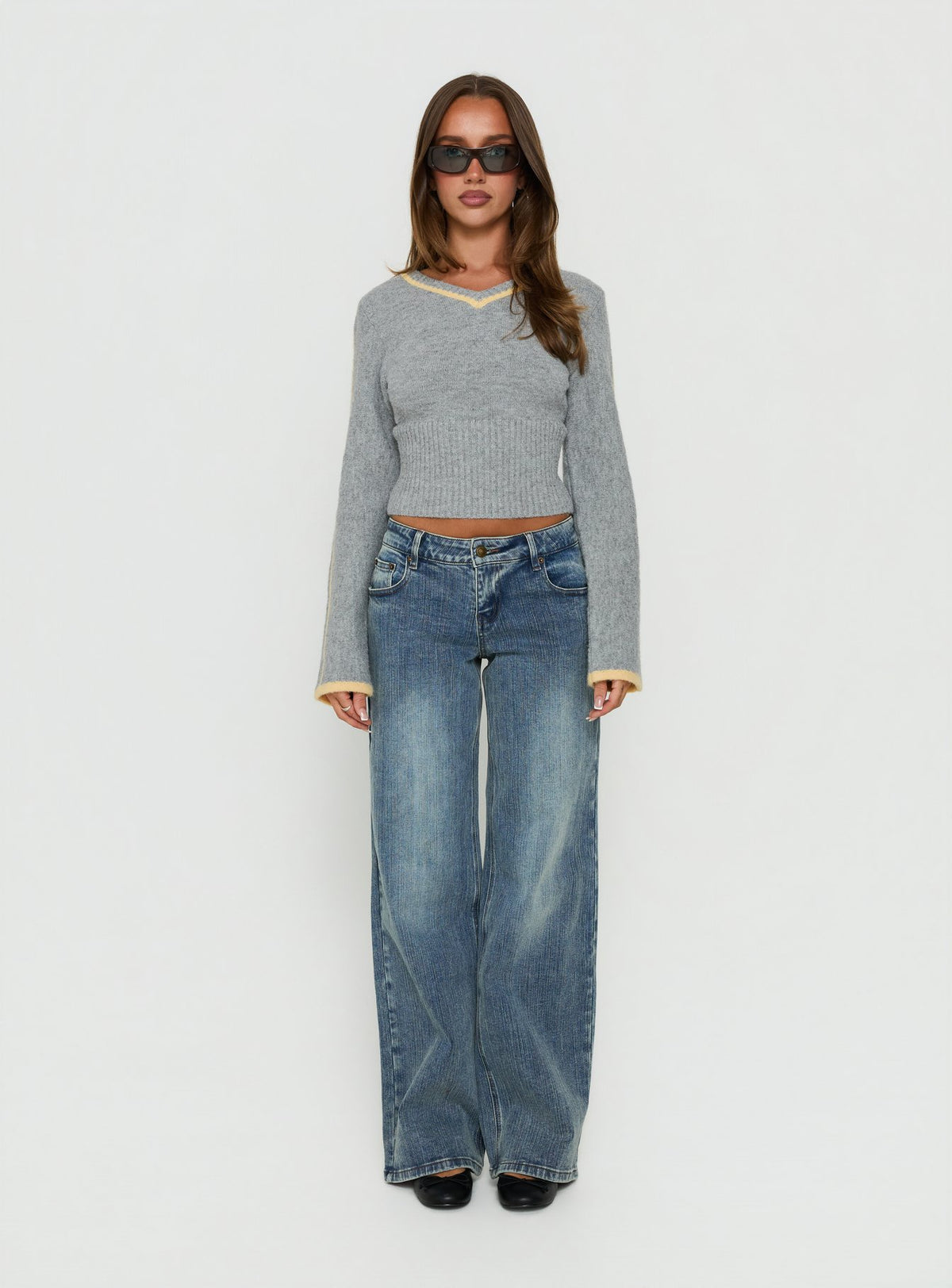 Ellanor Low Rise Ringspun Straight Leg Jean Mid Blue Wash