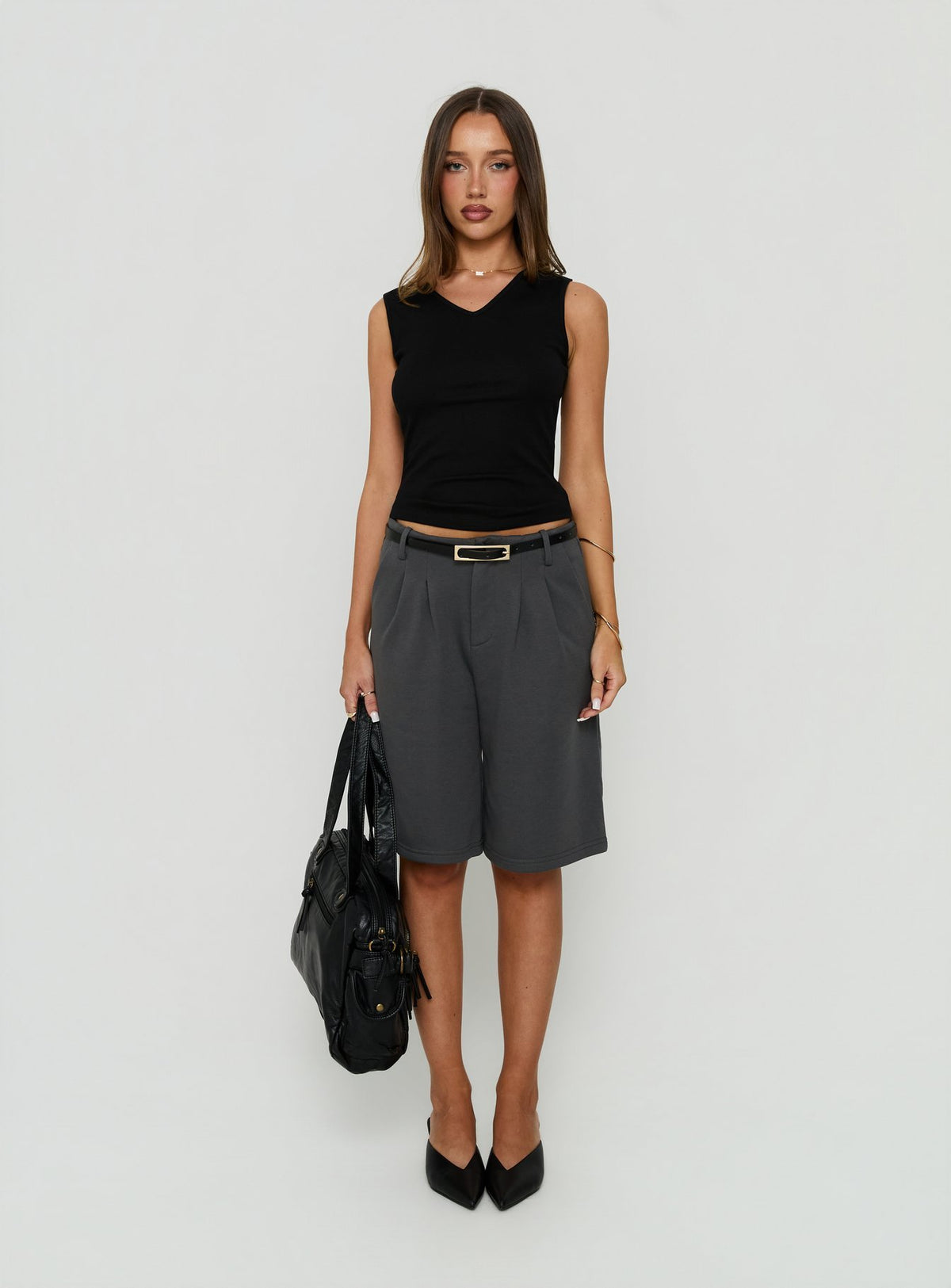 Charlea Fleece Tailored Longline Short Charcoal