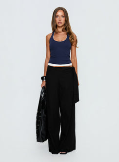 front view of model wearing Princess Polly Wave Dancer Tie Pant Black Mid Rise Pants Pants 