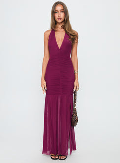 Jailyne Halter Plunge Maxi Dress Plum