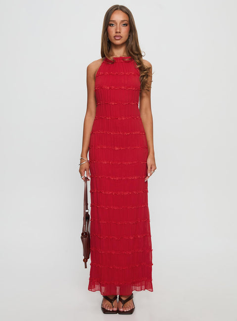 Klarissa Halter Maxi Dress Red