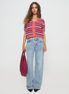 side view of model wearing Princess Polly Compassion Knit Cardigan Multi Cropped Jumpers Jumpers 