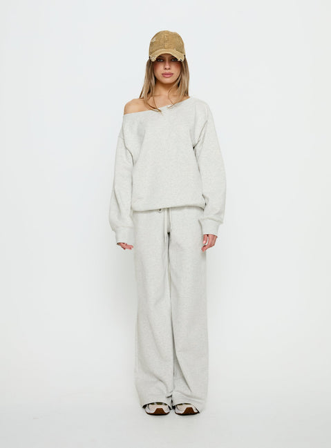 front view of model wearing Princess Polly Dodie Wide Leg Pants Grey Marle Mid Rise Pants Pants 