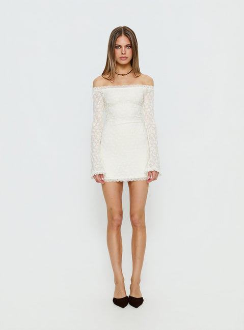 Avenues Long Sleeve Lace Mini Dress White