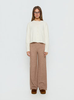 side view of model wearing Princess Polly Denmark Cardigan White Cropped Jumpers Jumpers 