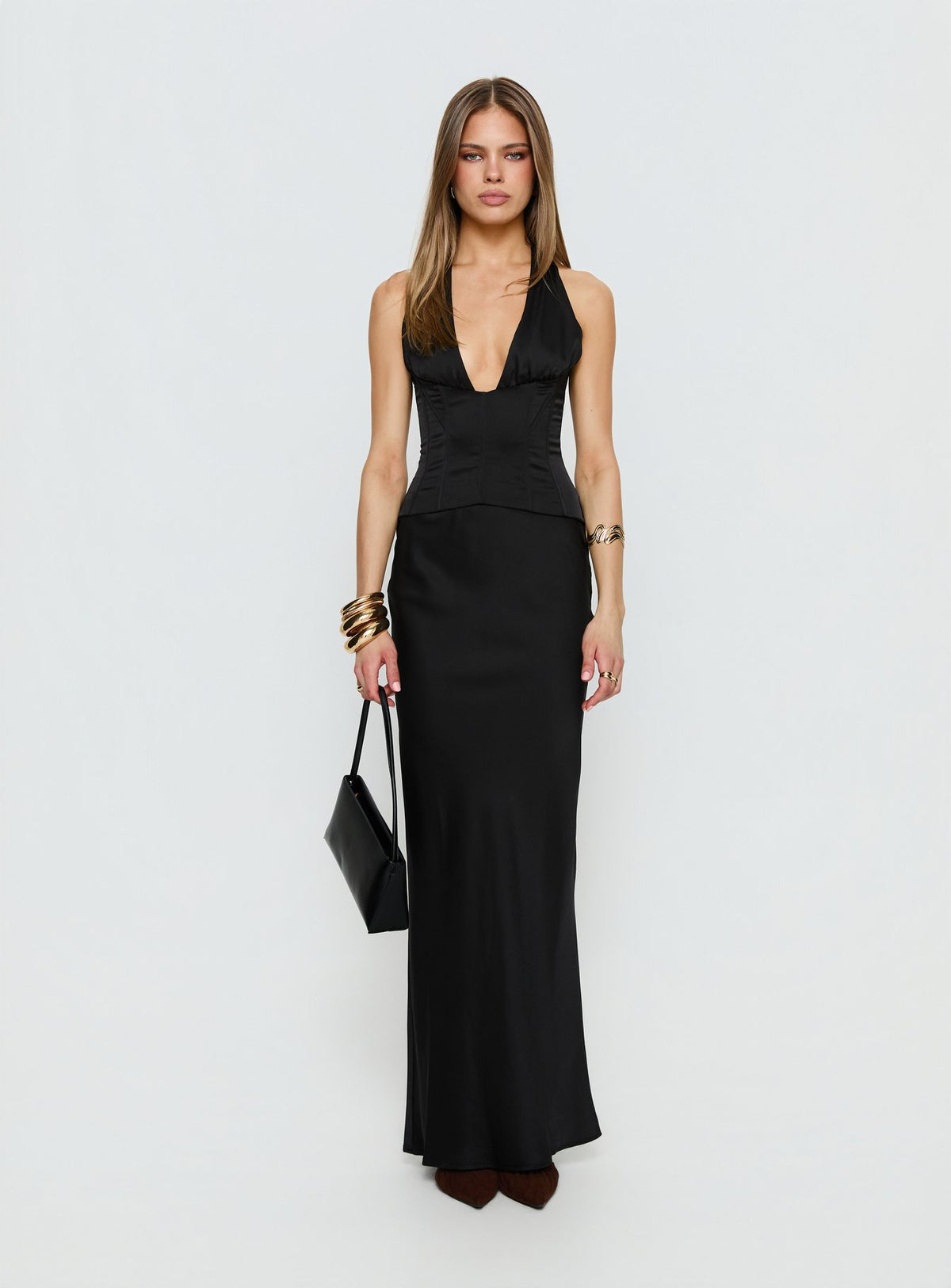 In A Trance Halter Corset Maxi Dress Black