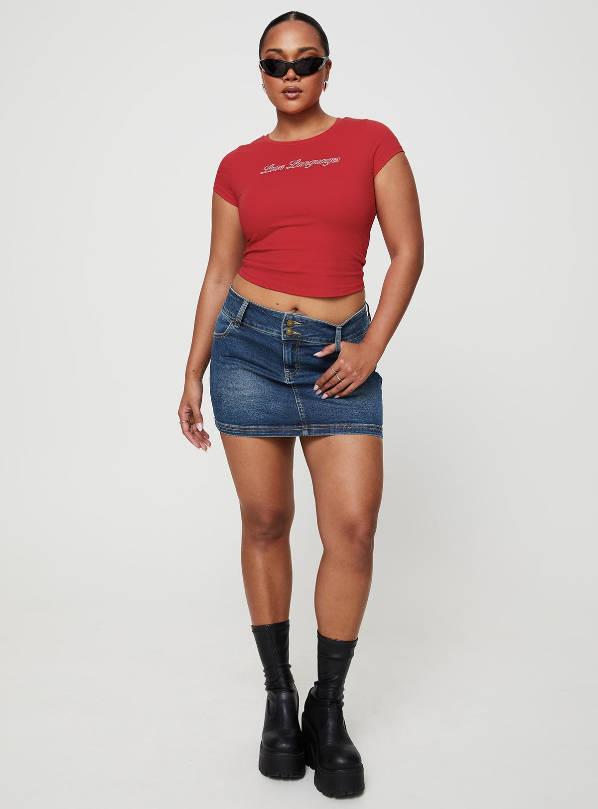 product Faya Low Rise Denim Mini Skirt Dark Blue Princess Polly  Mini Skirts 