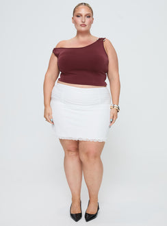   front view of model wearing Princess Polly Meredith Ruched Mini Skirt White Curve Mini Skirts Skirts 