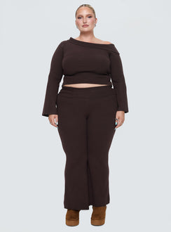 front view of model wearing Princess Polly Try Me Knit Pants Chocolate Curve High Rise Pants Pants 