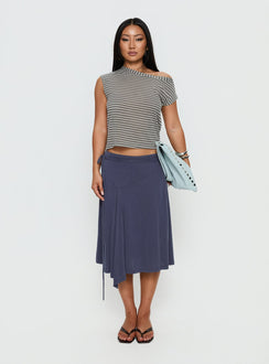   front view of model wearing Princess Polly Joaney Tie Side Jersey Midi Skirt Slate Midi Skirts 