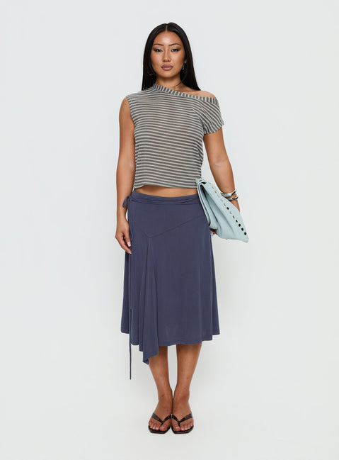   front view of model wearing Princess Polly Joaney Tie Side Jersey Midi Skirt Slate Midi Skirts 