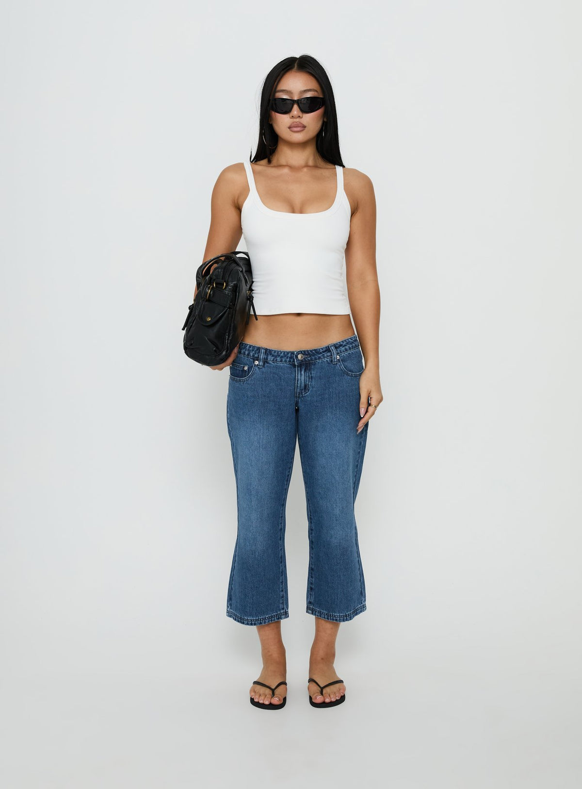 Discover the Hierarchy Low Rise 3/4 Length Jeans Mid Wash in womens-jeans Princess Polly