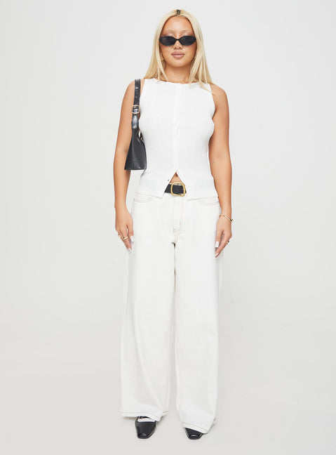 front view of model wearing Princess Polly Oregano Top White Sleeveless Crew Neck 
