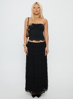   front view of model wearing Princess Polly Estefania Maxi Skirt Black Maxi Skirts Skirts 