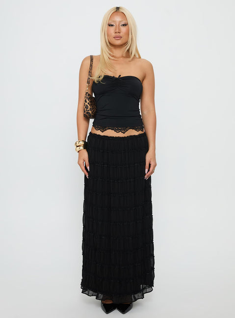   front view of model wearing Princess Polly Estefania Maxi Skirt Black Maxi Skirts Skirts 