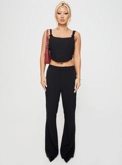 front view of model wearing Princess Polly Thaxten Top Black Sleeveless Square Neck 