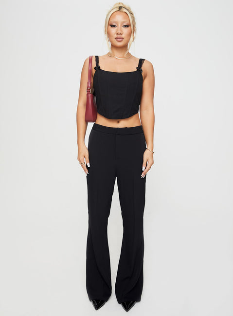 front view of model wearing Princess Polly Thaxten Top Black Sleeveless Square Neck 