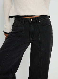 back view of model wearing Princess Polly Lando Low Rise Straight Leg Jeans Washed Black Low Rise Jeans Jeans 