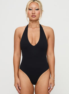 Someone New Halter Bodysuit Black Sleeveless Bodysuit 