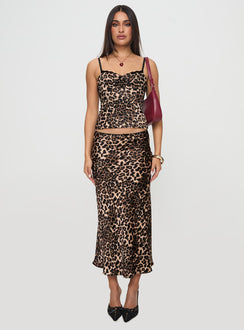   front view of model wearing Princess Polly Enigmatic Maxi Skirt Leopard Maxi Skirts Skirts 