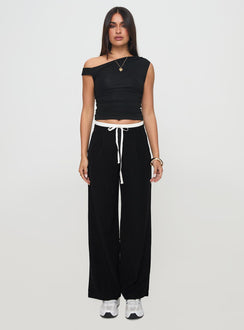 side view of model wearing Princess Polly Burna Pants Black High Rise Pants Pants 