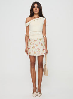   front view of model wearing Princess Polly Sonnet Mini Skirt Cream / Multi Floral Mini Skirts Skirts 
