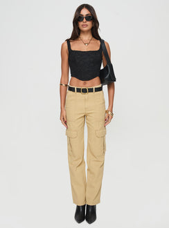 front view of model wearing Princess Polly Nickei Utility Cargo Pants Beige Mid Rise Pants Pants 