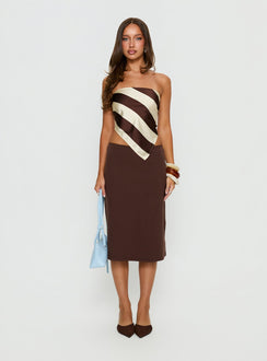   front view of model wearing Princess Polly Baseline Rib Midi Skirt Chocolate Midi Skirts Skirts 