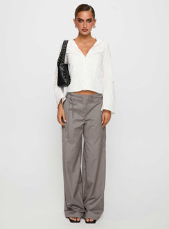 front view of model wearing Princess Polly Just Have Fun Wide Leg Pant Grey Tall High Rise Pants Pants 