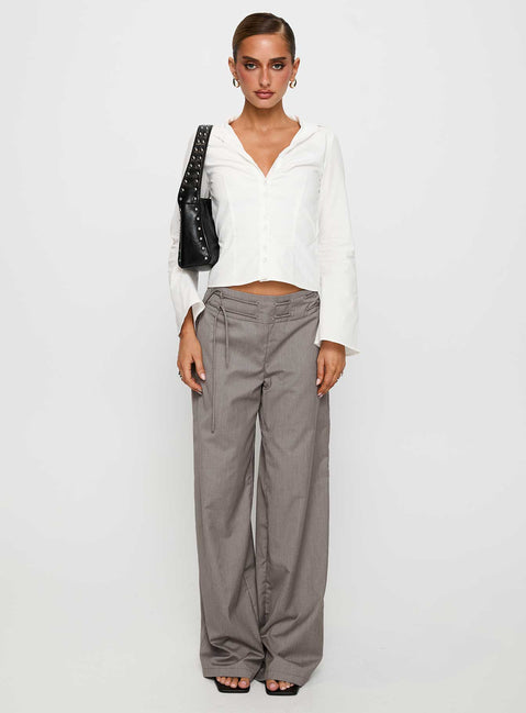 front view of model wearing Princess Polly Just Have Fun Wide Leg Pant Grey Tall High Rise Pants Pants 