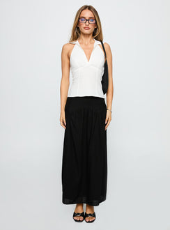 back view of model wearing Princess Polly Human Nurture Maxi Skirt Black Maxi Skirts Skirts 