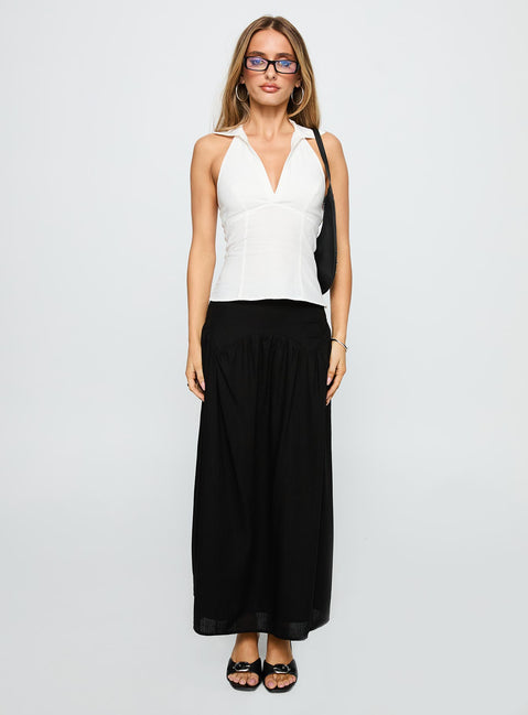 back view of model wearing Princess Polly Human Nurture Maxi Skirt Black Maxi Skirts Skirts 