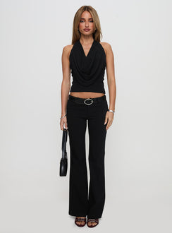 front view of model wearing Princess Polly En Route Pants Black Low Rise Pants Pants 
