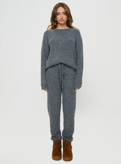 back view of model wearing Princess Polly Abrams Rib Knit Pants Charcoal Marle High Rise Pants Pants 