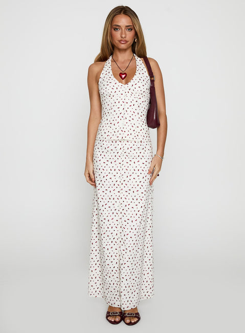  side view of model wearing Princess Polly On The Radio Maxi Skirt Multi Maxi Skirts Skirts 