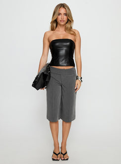 Oaklee Strapless Faux Leather Top Black