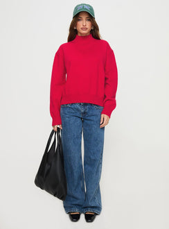 back view of model wearing Princess Polly Oberan Knit Sweater Red Jumpers 