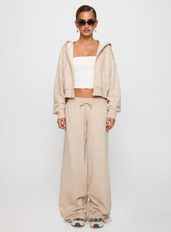 side view of model wearing Princess Polly Mindful Low Rise Pant Oat Marle Pants 