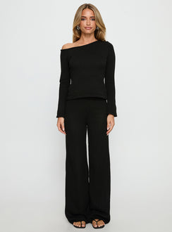 front view of model wearing Princess Polly Jaede Off Shoulder Knit Sweater Black Cropped Jumpers Jumpers 