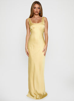 front view of model wearing Princess Polly Dasha Maxi Dress Lemon Square Neck 