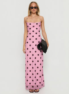 Celena Maxi Dress Pink / Brown Polka Dot