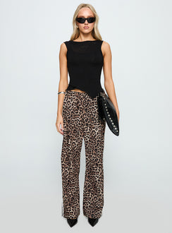 front view of model wearing Princess Polly Buzzer Track Pants Leopard High Rise Pants Pants 