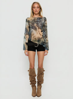 Esmaria Long Sleeve Flared Top Multi Animal