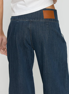 Discover the Nikoletta Foldover Jeans Dark Wash / Check Petite womens-jeans featuring high-rise waist detail Princess Polly