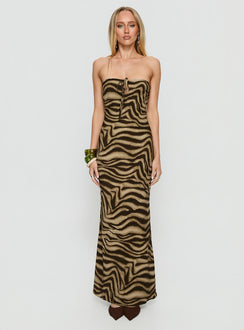 Carlina Halter Keyhole Maxi Dress Dark Zebra